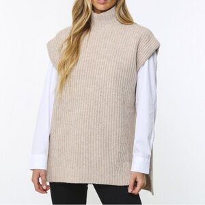 Ganni Rib Knit Mockneck Sweater Vest Beige NWT Size XS
